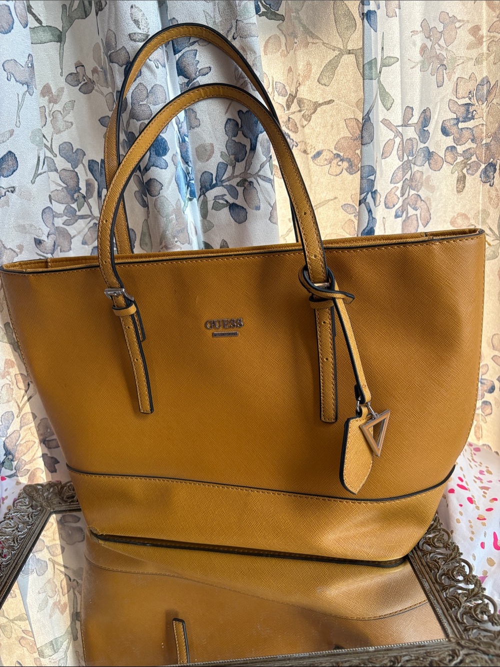 GUESS Mustard Tote with Logo Charm